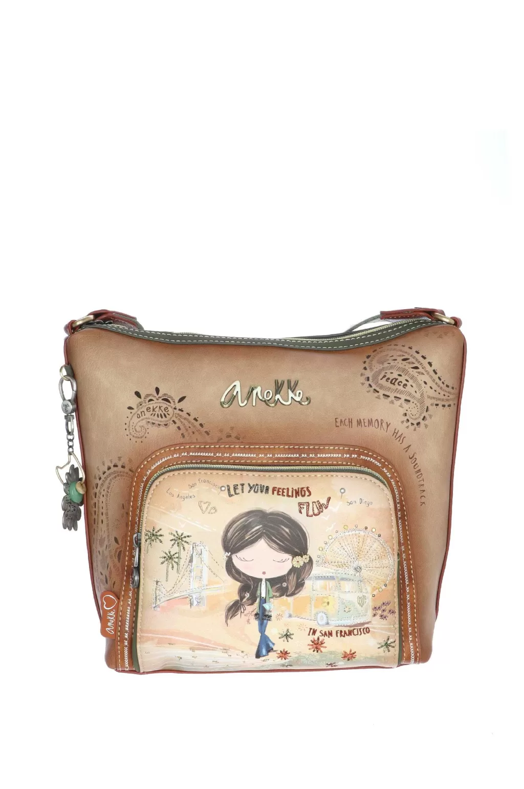Sale Borsa A Tracolla Grande Peace & Love In Cammello Anekke Accessori Donna