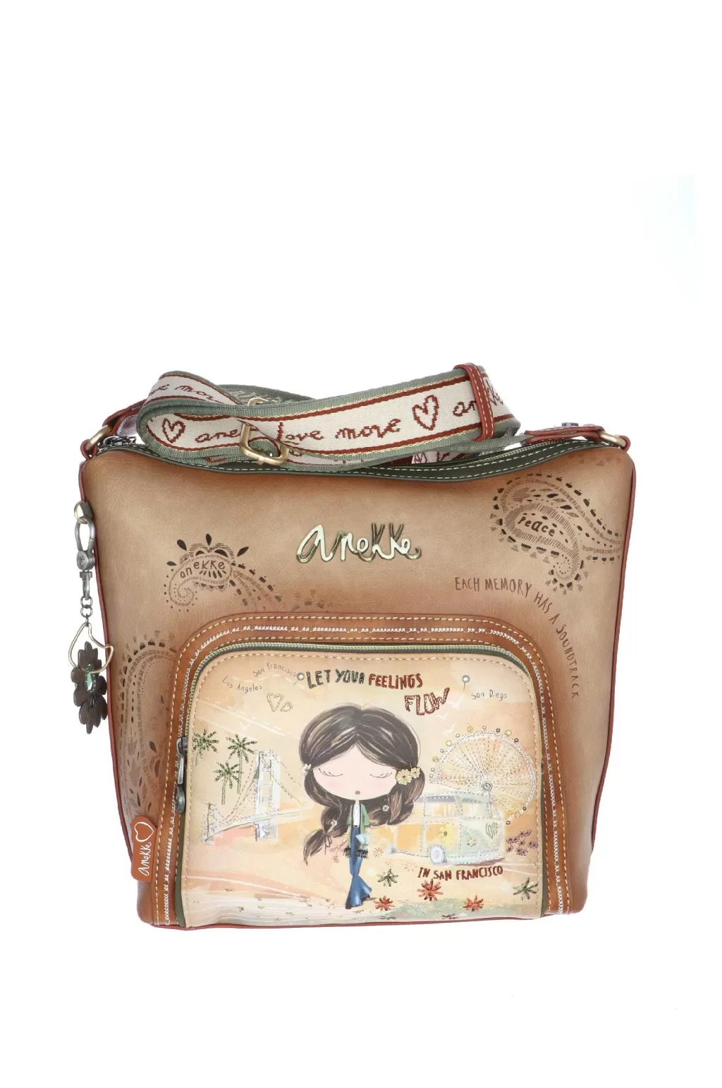 Sale Borsa A Tracolla Grande Peace & Love In Cammello Anekke Accessori Donna