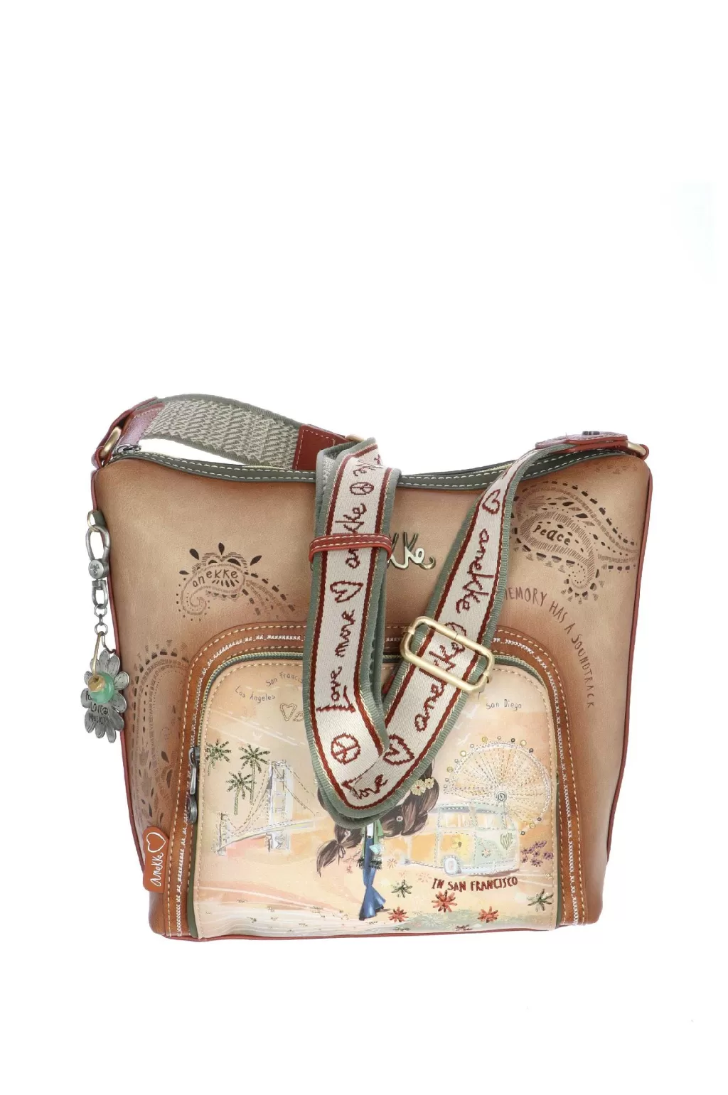 Sale Borsa A Tracolla Grande Peace & Love In Cammello Anekke Accessori Donna