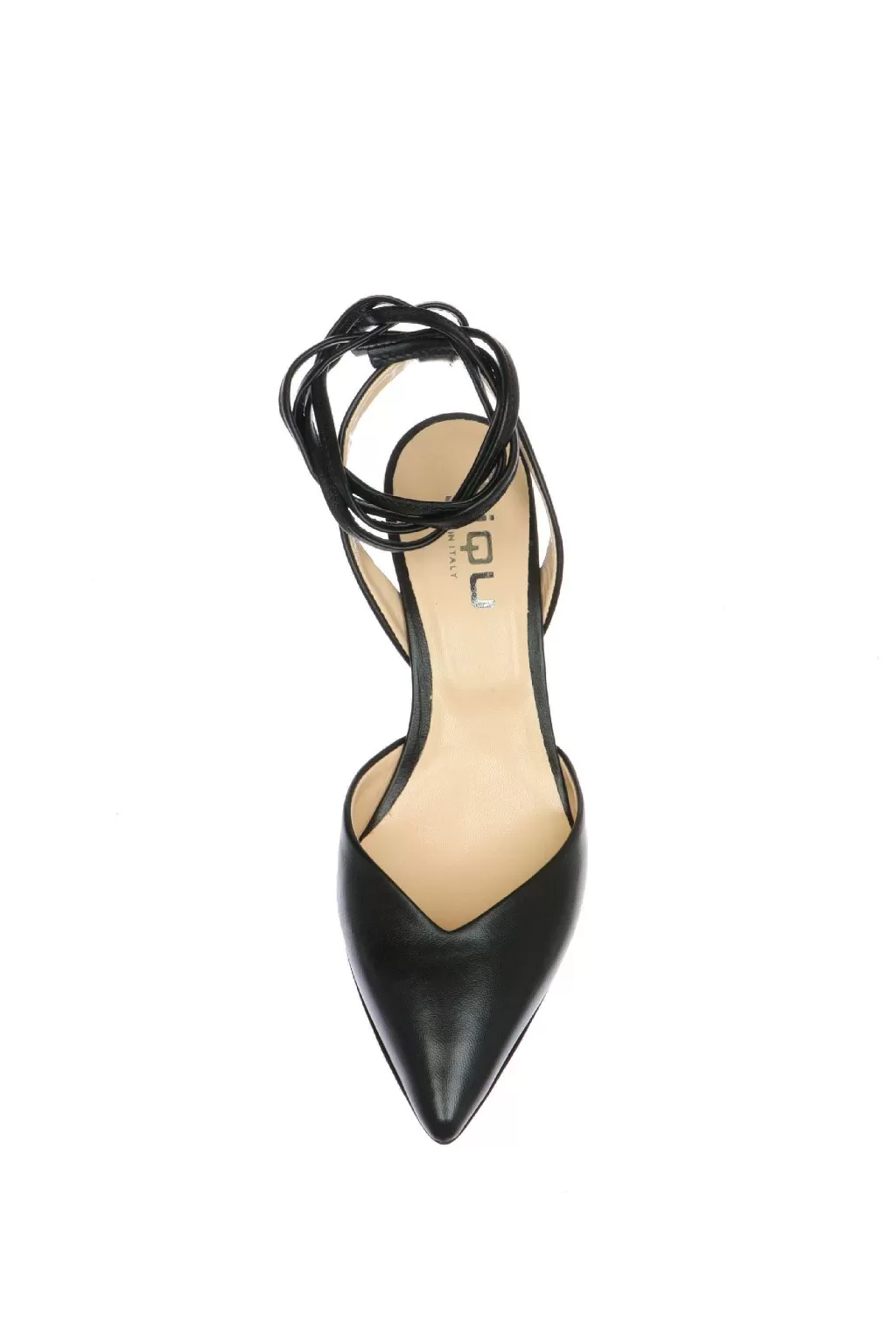 Online Decollete In Pelle Aperto Al Tallone Con Laccio A Caviglia Nero O Platino Donna Decollete E Slingback