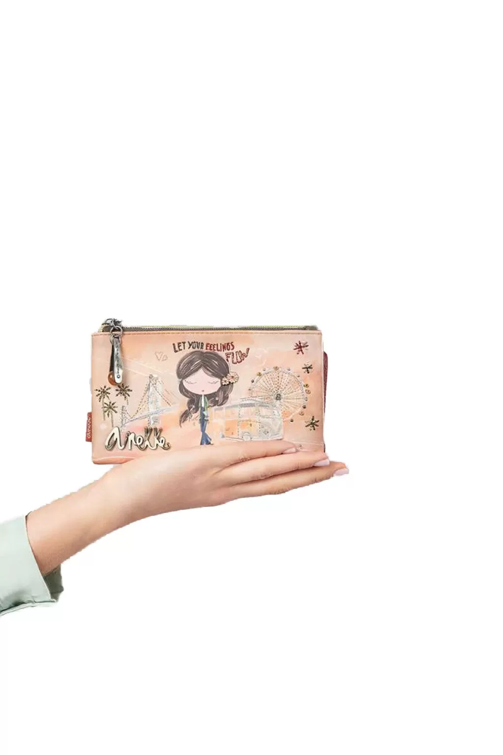 Best Sale Portafoglio Flessibile Rfid Peace & Love In Cammello Anekke Accessori Portafogli