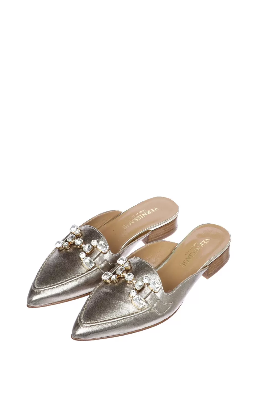 Cheap Sabot In Pelle Laminata Oro Con Gioiello Soffice Sogno Donna Decollete E Slingback