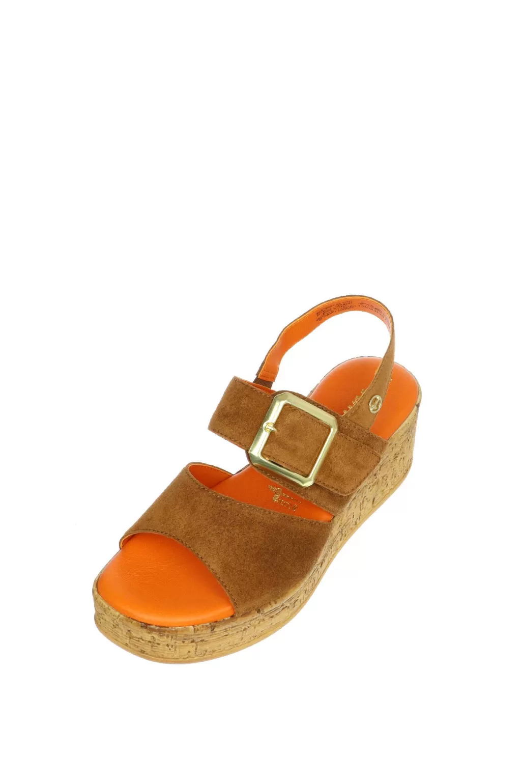 Outlet Sandalo In Camoscio Cuoio Zeppa Media Tamaris Donna Sandali E Sabot