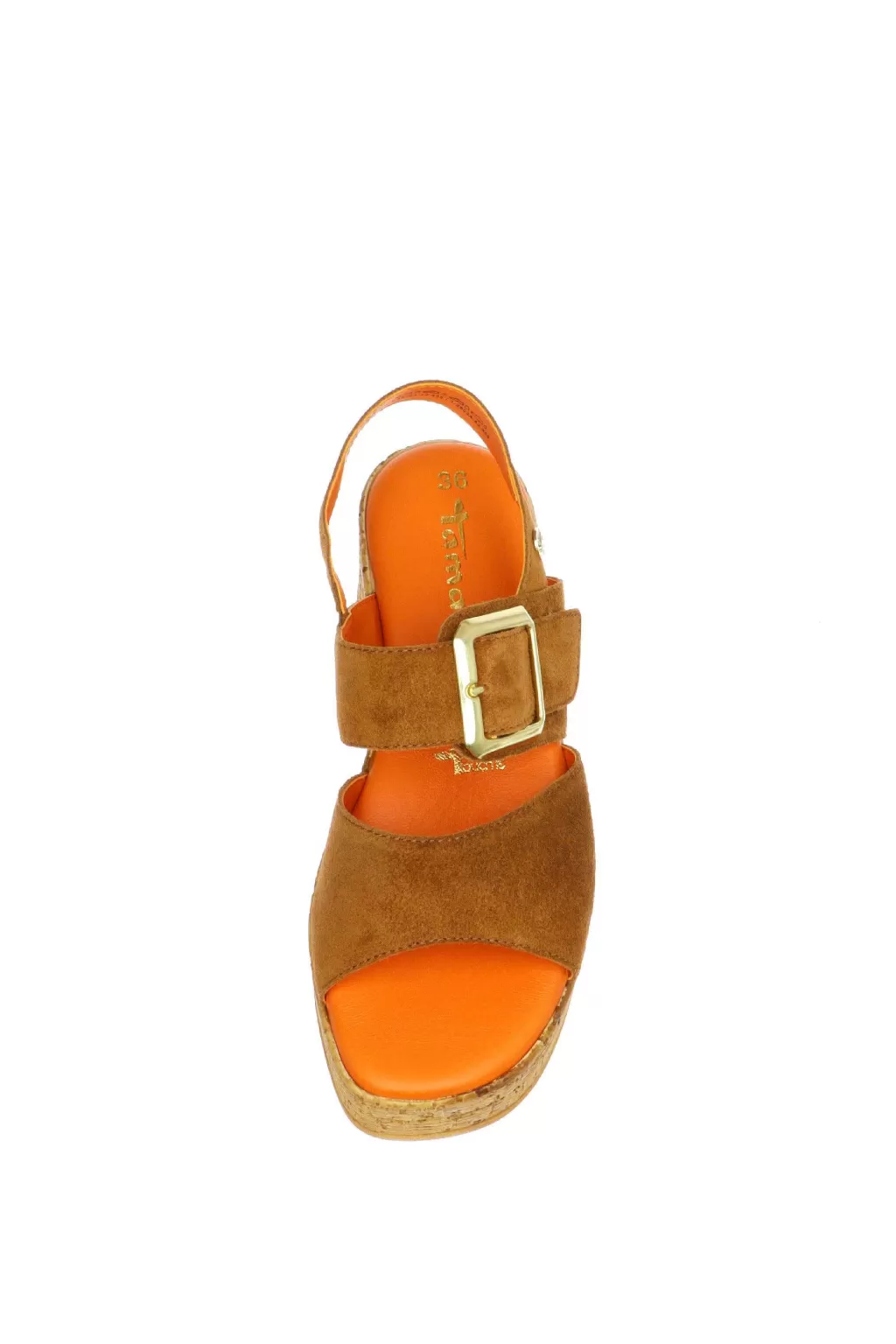 Outlet Sandalo In Camoscio Cuoio Zeppa Media Tamaris Donna Sandali E Sabot