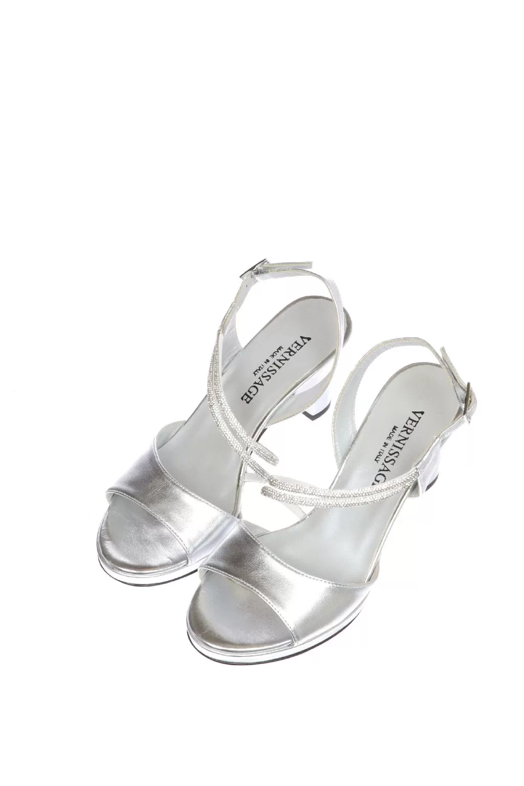 Clearance Sandalo In Pelle Laminata Argento Con Tubo Di Strass Soffice Sogno Donna Sandali E Sabot