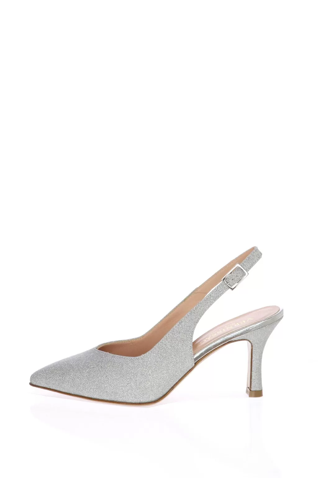 Shop Slingback In Tessuto Glitter Argento Vernissage By Soffice Sogno Donna Decollete E Slingback