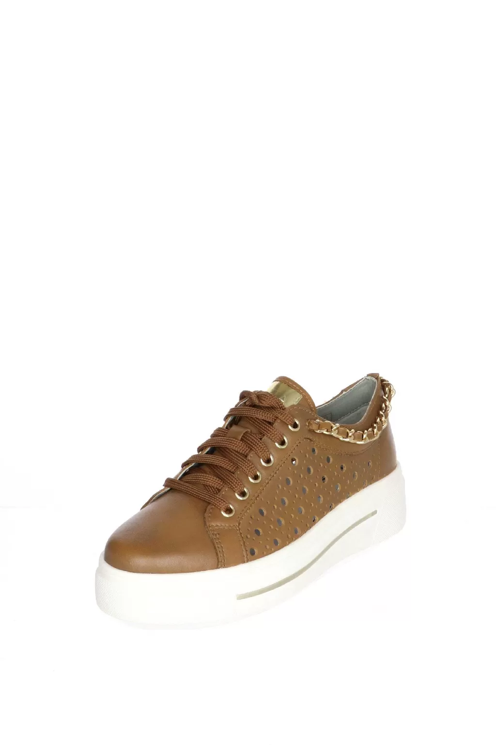 Hot Sneakers In Pelle Cuoio Con Catena Dorata Cinzia Soft Donna Mocassini E Sneaker