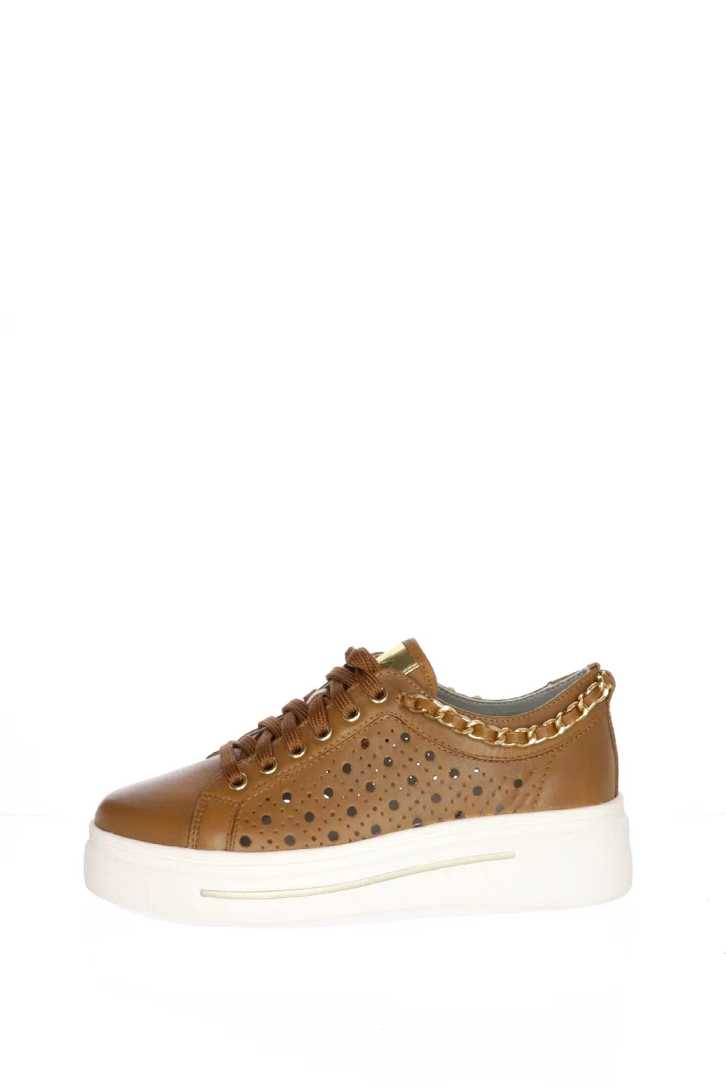 Hot Sneakers In Pelle Cuoio Con Catena Dorata Cinzia Soft Donna Mocassini E Sneaker
