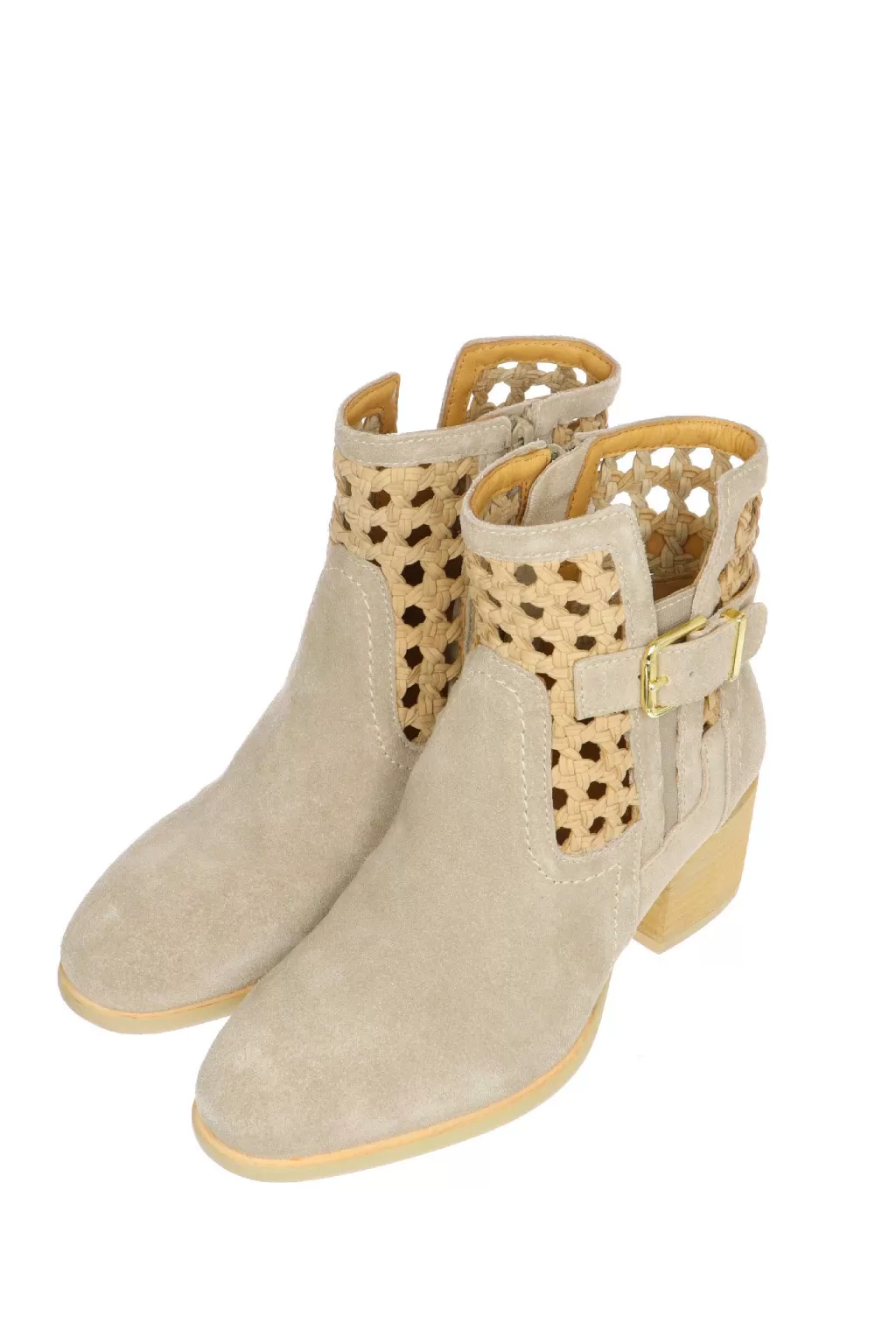 Cheap Tronchetto In Pelle Scamosciata E Intreccio Con Fibbia Taupe O Cuoio Cafenoir Donna Anfibi E Stivaletti